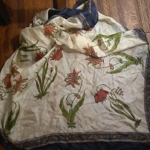 Vintage floral head scarf blue and beige spring